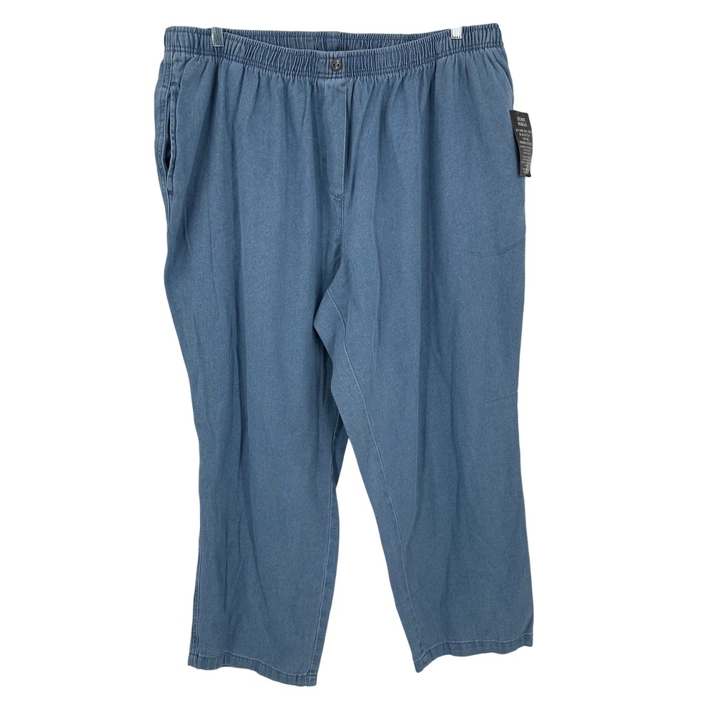 Woman Within Blue Elastic Waist Denim Pull On Pants 28W 100% Cotton Straight Leg